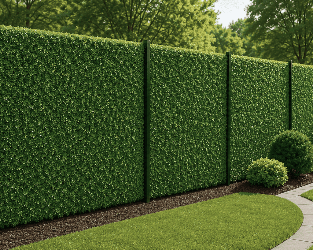Homeowner tending clean modern backyard lawn and patio